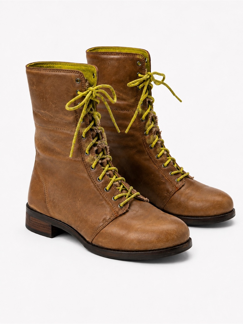 Cole Haan Nike Air Brown Leather Lace Up Combat Boots Green Laces Women 6B